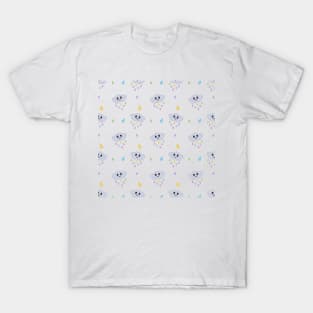 Kawaii Cute Raining Rainbow Clouds Pattern T-Shirt